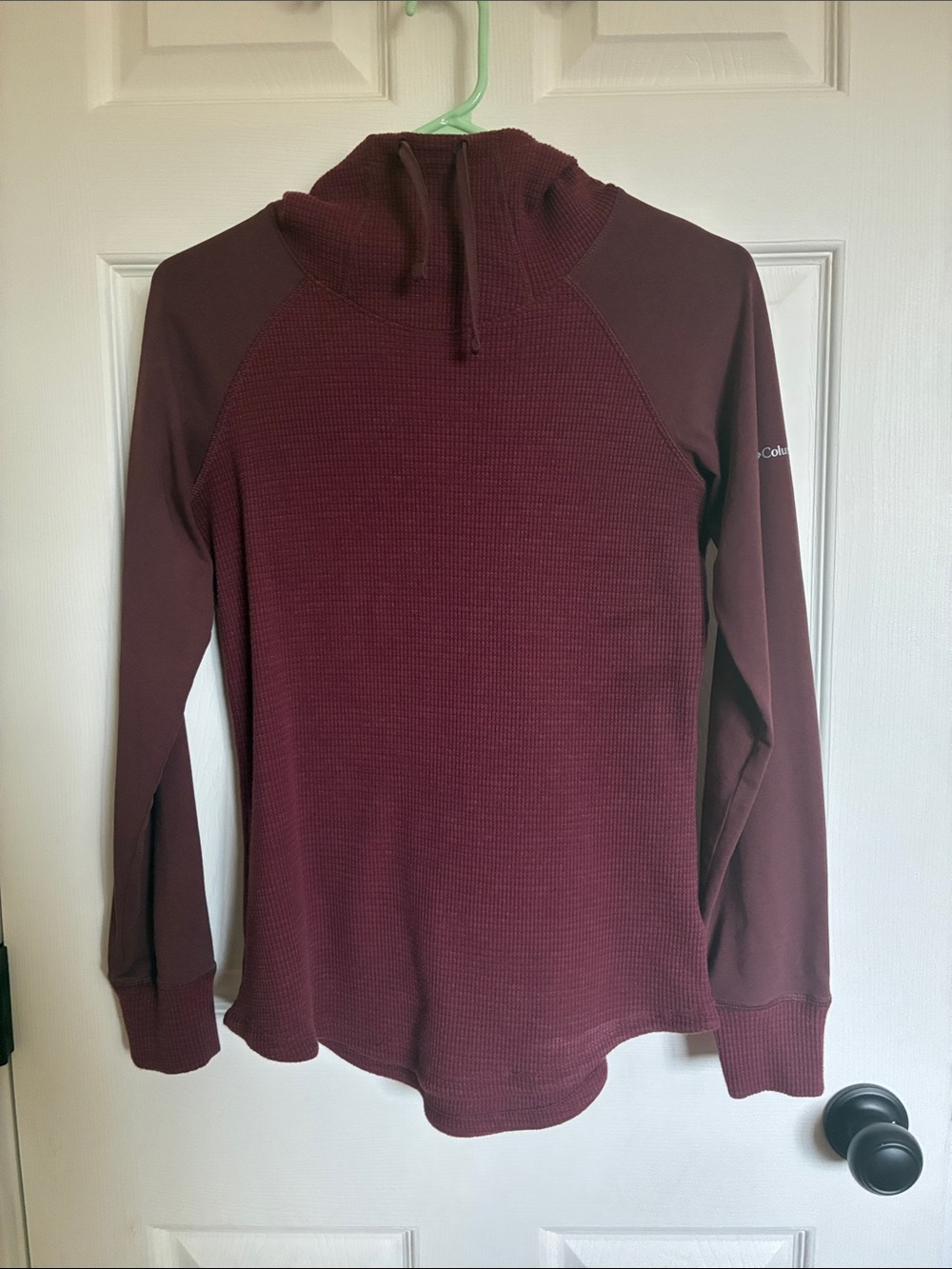 Columbia Burgundy Waffle-Knit Hooded Crewneck Sweater